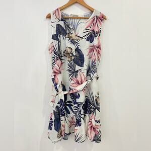 Lungo L'arno Made In Italy Sleeveless Ruffle Hem Linen Dress Womens Large